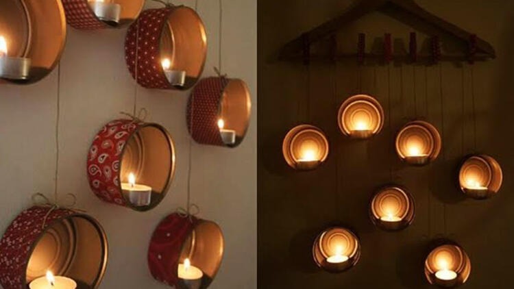 turn aluminium food cans into candle holders