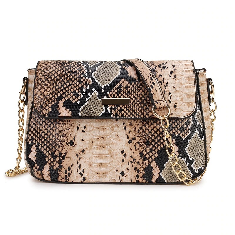 Stone Pattern Small Crossbody Bag For Women Snake Print PU Leather Shoulder Bag Female Chain Messenger