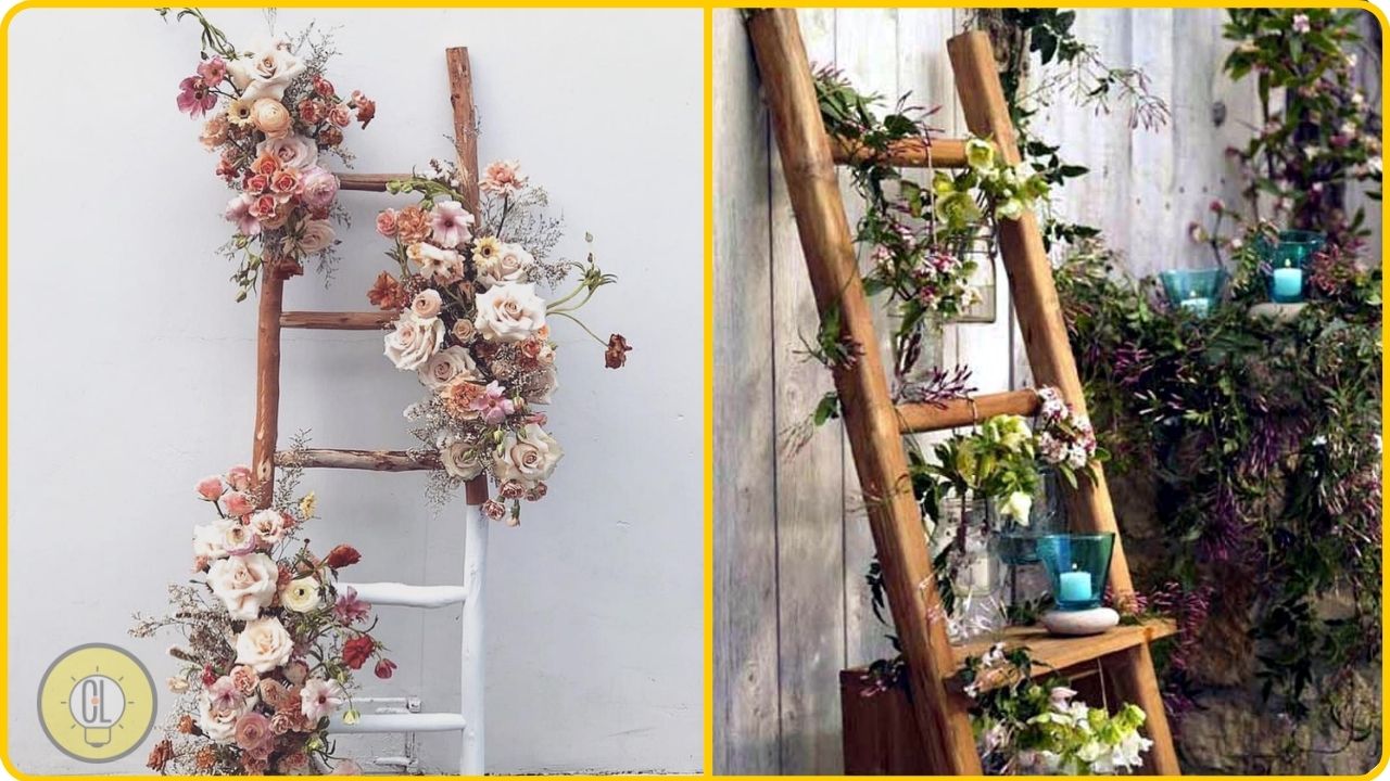 rustic ladder flower garden decoration