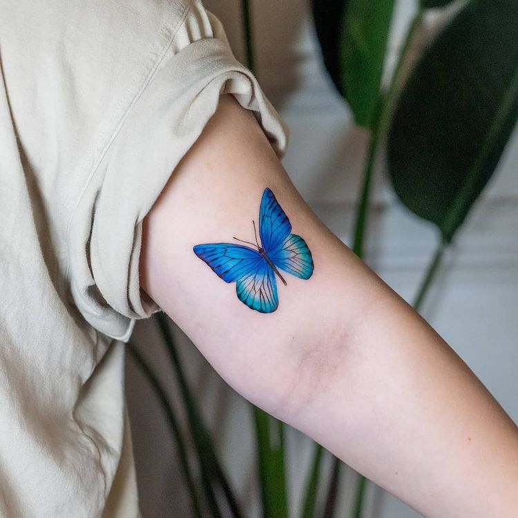 beautiful blue butterfly tattoo idea arm tattoos