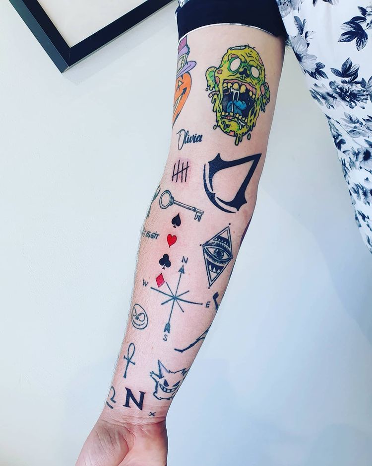 best patchwork tattoo on the entire arm