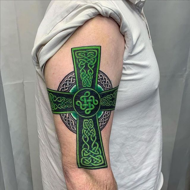 celtic cross arm tattoo mega two color