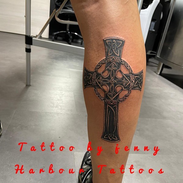 celtic cross metallic 3d arm tattoo