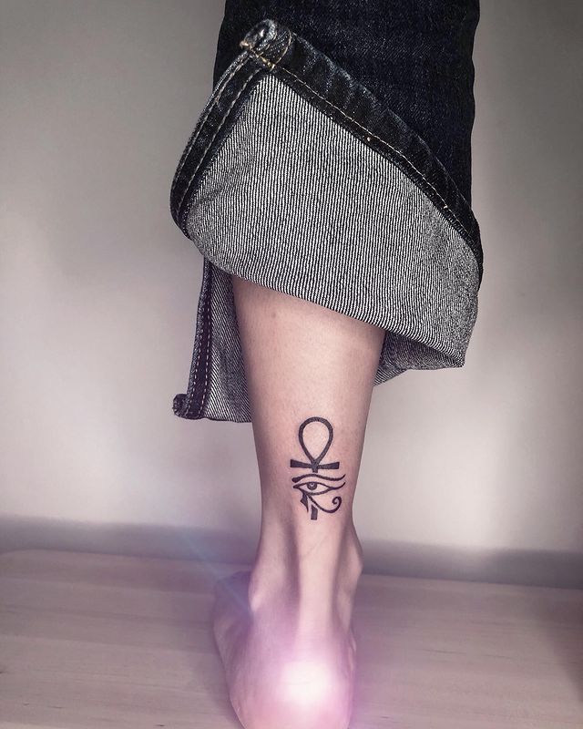 egyptian ankh tattoo on the back of ankle
