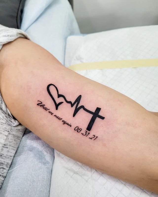 heart and cross simple tattoo