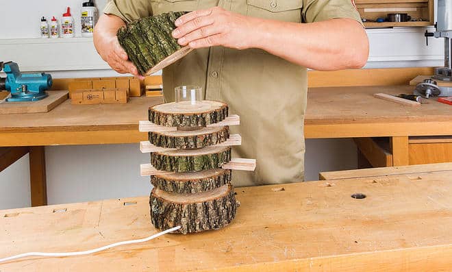 how to make your own wood log christmas lamp