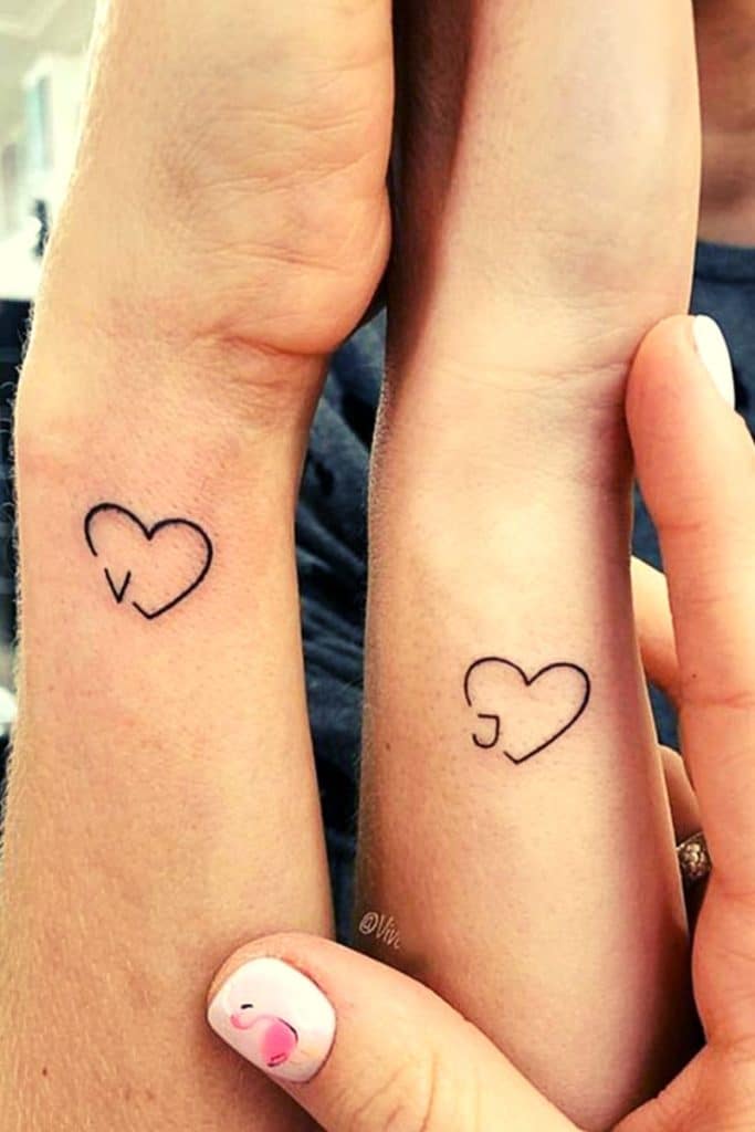 creative heart tattoos for partners and couples